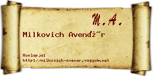 Milkovich Avenár névjegykártya